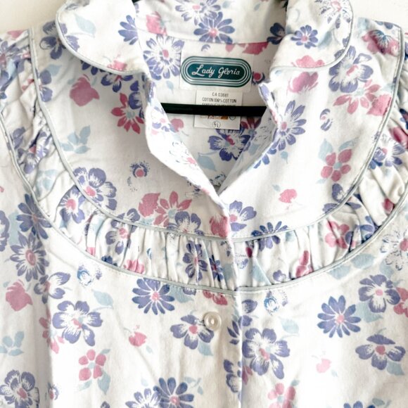 Lady Gloria Flannel 100% Cotton Floral Long Sleeve Nightgown L - Picture 3 of 6
